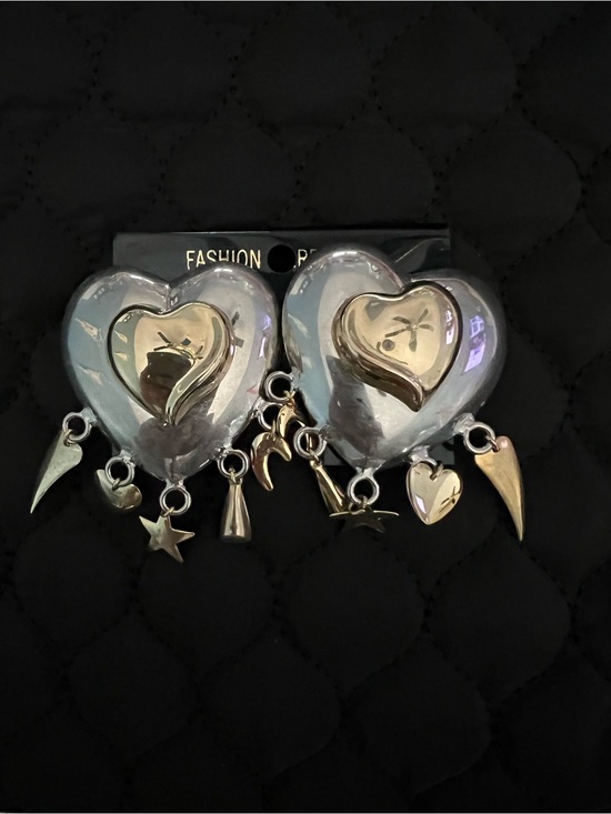 Jewelry - Silver Heart Drop Charm Earrings - Women Jewelry